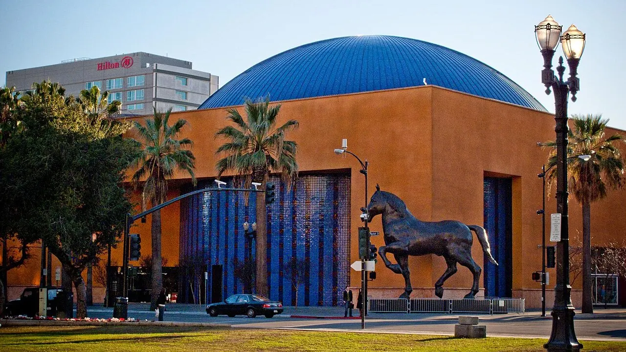 The Tech Museum in downtown San Jose. As seen from Cesar Chavez Park.