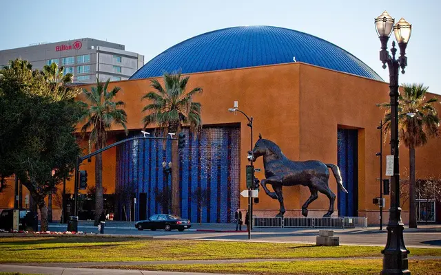 The Tech Museum in downtown San Jose. As seen from Cesar Chavez Park.