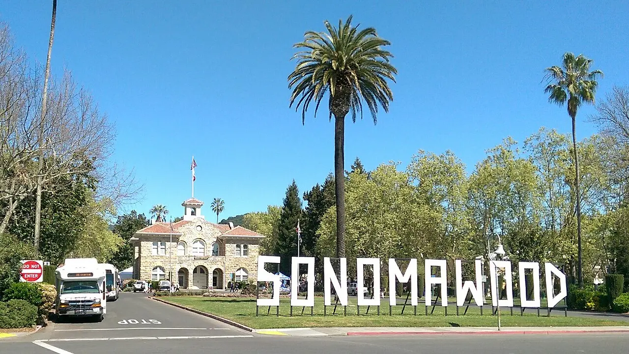 Promotional sign on the Sonoma Plaza during the 2015 Sonoma International Film Festival. Photo by Jim Heaphy.