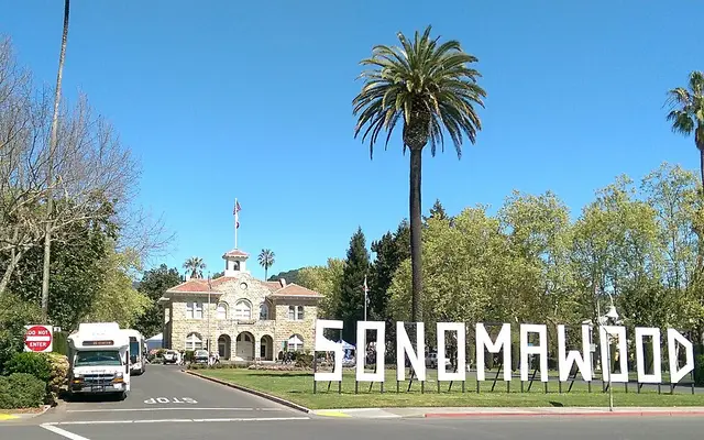 Promotional sign on the Sonoma Plaza during the 2015 Sonoma International Film Festival. Photo by Jim Heaphy.