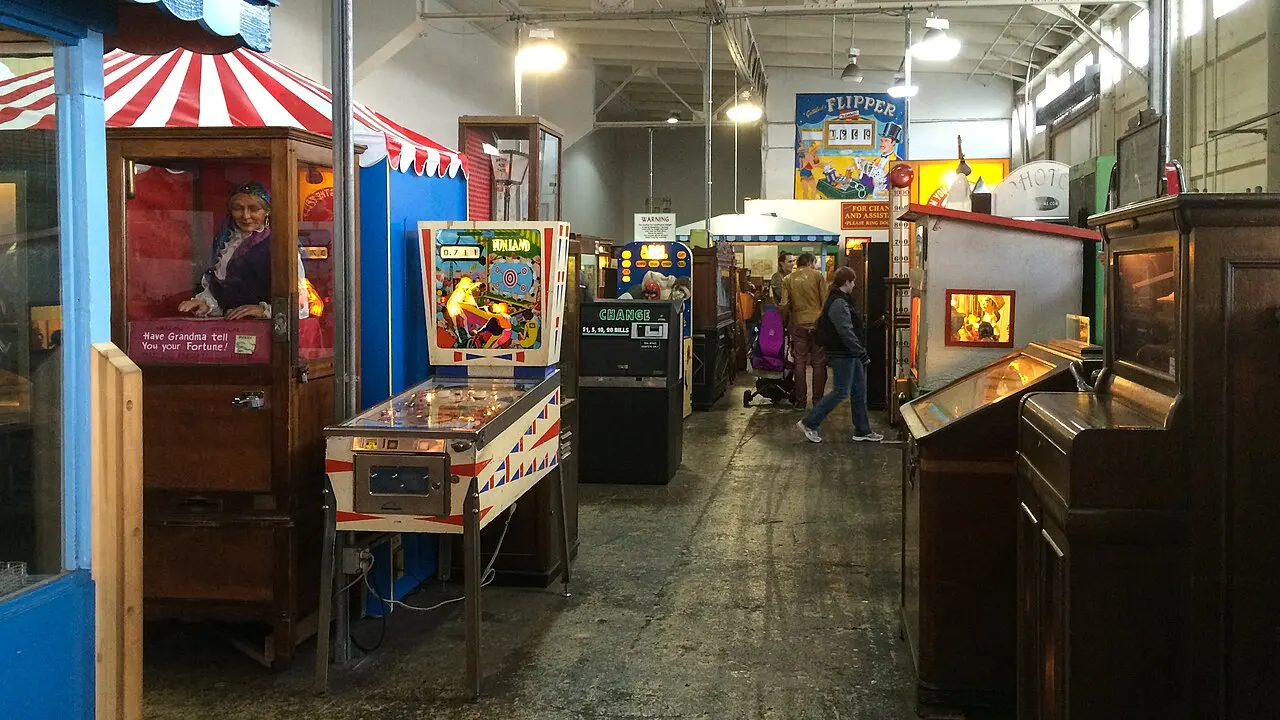 A row of machines at Musee Mecanique in San Francisco.