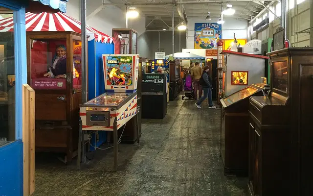A row of machines at Musee Mecanique in San Francisco.