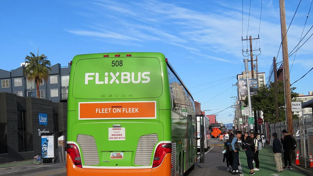 Flixbus parked on Townsend Street in January 2020