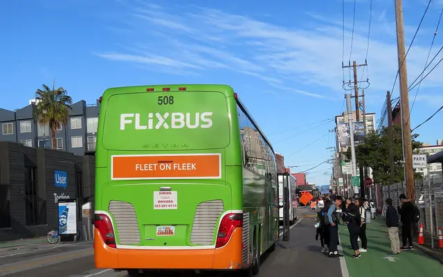 Flixbus parked on Townsend Street in January 2020