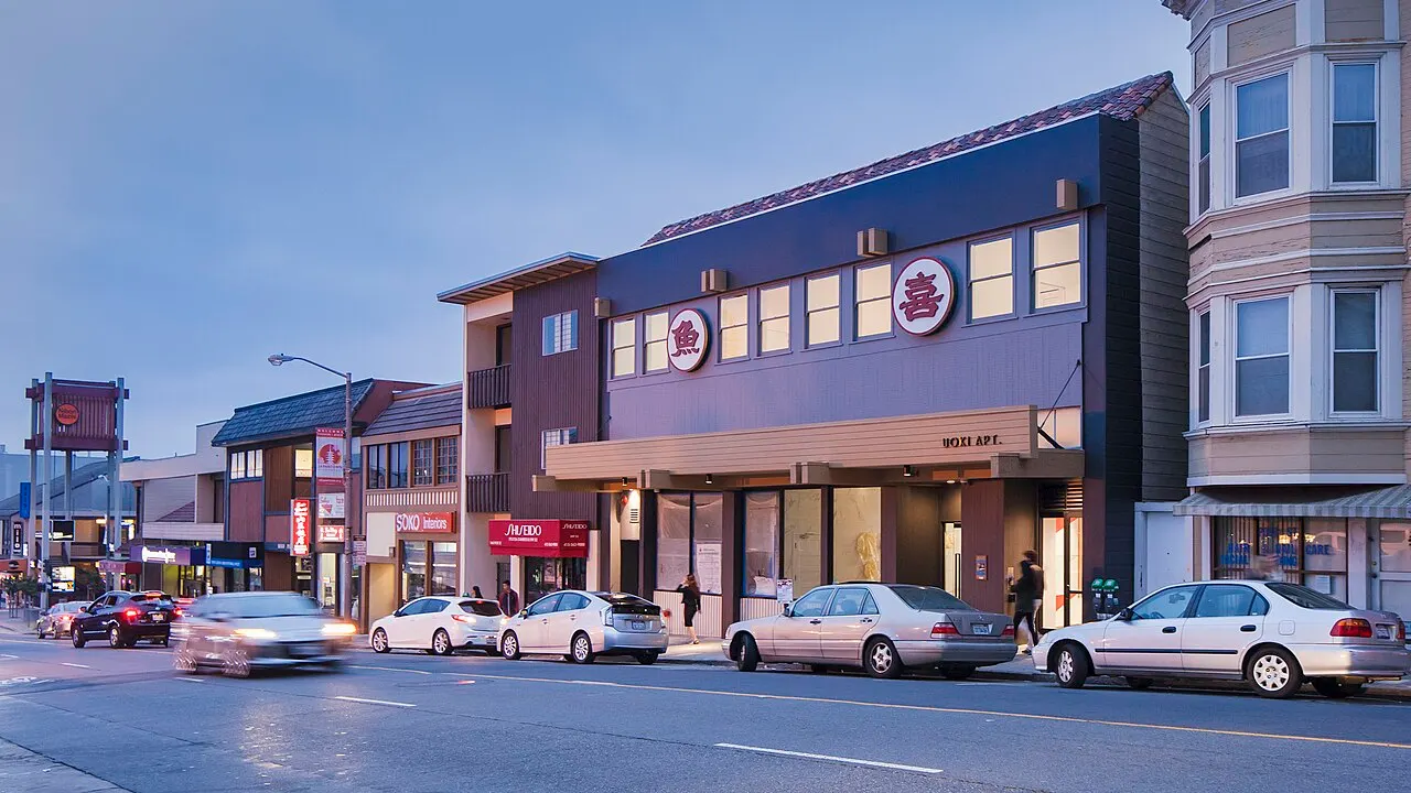 The Uoki Apartments Building, formerly The Uoki Sakai Market, in Japantown, San Francisco on Post Street. (2016)